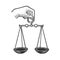 Themis hand with Scales of Justice sketch vector