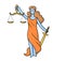 Themis or Justice - goddess of order and law in Ancient Greece. Greek and Roman mythical character with blindfold, sword