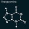 Theobromine, dimethylxanthine, purine alkaloid C7H8N4O2 molecule. It is xanthine alkaloid in the cacao bean. Skeletal chemical