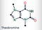 Theobromine, dimethylxanthine, purine alkaloid C7H8N4O2 molecule. It is xanthine alkaloid in the cacao bean. Skeletal chemical