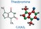 Theobromine, dimethylxanthine, purine alkaloid C7H8N4O2 molecule. It is xanthine alkaloid in the cacao bean. Structural chemical