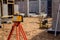 Theodolite at the construction site. construction measuring tool. Surveyor equipment at construction site