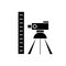 Theodolite survey calculation black vector concept icon. Theodolite survey calculation flat illustration, sign