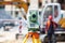 Theodolite or surveyor equipment tacheometer outdoors at construction site