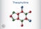 Theophylline or 1,3-dimethylxanthine molecule. It is purine alkaloid, dimethylxanthine, xanthine derivative. Vasodilator,