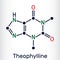 Theophylline or 1,3-dimethylxanthine molecule. It is purine alkaloid, dimethylxanthine, xanthine derivative. Vasodilator,