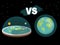 Theory of flat earth. Flat Earth in space with sun and moon vs spherical earth. Vector illustration