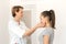 Therapist examines a young girl patient. Throat in neck, thyroid enlargement