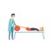 Therapist working with disabled patient lying on the couch, medical rehabilitation, physical therapy activity vector