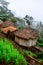 There are Akha homestays located on a hillside covered and foggy background at Doi Sa Ngo ,Chiang Rai.