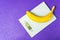 There is a banana on the electronic scale. Healthy lifestyle and proper nutrition