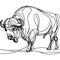 There is a buffalo depicted in a simple outline on a plain white background.