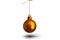There is flying gold/yellow ball on the white background. Merry Christmas. Happy New Year 2020