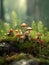 There are group of mushrooms growing on top of log or tree stump. The mushrooms vary in size and shape, with some being