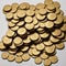 There are many valuable coins on the table. Antique gold coins, generated AI