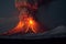 there was a powerful volcanic eruption at night with the release of ash and lava