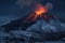there was a powerful volcanic eruption at night with the release of ash and lava