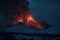 there was a powerful volcanic eruption at night with the release of ash and lava