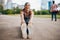 Theres no better start than a stretch. Full length shot of an attractive young sportswoman doing stretch exercises