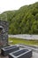 Thermal bath tubs with a view of the river and Swiss nature. Nobody inside