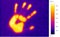 Thermal image photo, footprint hand on the wall color scale