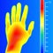 Thermal imager medical scan Human hand. The image of a arm using Infrared Thermograph. Scale is degrees Fahrenheit.