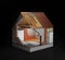 Thermal insulation, the concept of construction. 3d rendering of a house in the process of construction, isolated