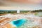 Thermal lake Blesi and Strokkur Geysir, Iceland