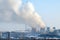 Thermal power plant with chimneys, industrial landscape