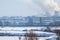 Thermal power plant with chimneys, industrial landscape