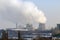 Thermal power plant with chimneys, industrial landscape