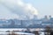 Thermal power plant with chimneys, industrial landscape