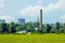 Thermal power plant with chimneys, industrial landscape