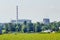 Thermal power plant with chimneys, industrial landscape