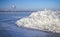 Thermal station and a pile of ice on a frozen river