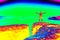 Thermal ultraviolet image. Half naked barefoot runner on mountain peak