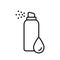 Thermal water. Linear aerosol spray can with drop. Black illustration of cosmetic, facial skin care. Contour isolated vector icon