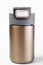 Thermo bottle with water isolated on white. Double-walled stainless steel thermos, front view.