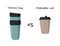 Thermo mug vs disposable cup for hot drinks. Zero waste concept. Ecological poster.