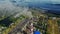 Thermoelectric power station with smoke chimneys. Aerial landscape