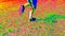 Thermographic scan of running legs showing different temperature in a range of colors. Infra camera view of human body