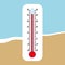 Thermometer on the beach. Extreme temperature. Heat wave. Vector illustration.