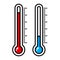 Thermometer cartoon illustration isolated on white. Meteorology thermostat vector icon. Measure level: warm and cold. Temperature