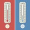 Thermometer of celsius and fahrenheit. Meteorology and different temperature cold and warm. Vector illustrations