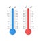 Thermometer of cold and heat, winter and summer temperature scale. Flat design, vector illustration on background.