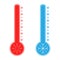 Thermometer cold and hot icon. Freeze temperature vector weather warm cool indicator. Meteorology thermometers measuring heat and