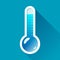 Thermometer in flat style on color background. Very cold temperature. Vector design object for you project