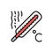 Thermometer, high temperature, fever flat color line icon.