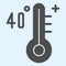 Thermometer with high temperature solid icon. Virus covid pandemic fever glyph style pictogram on white background