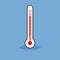 Thermometer icon in flat style, blue background